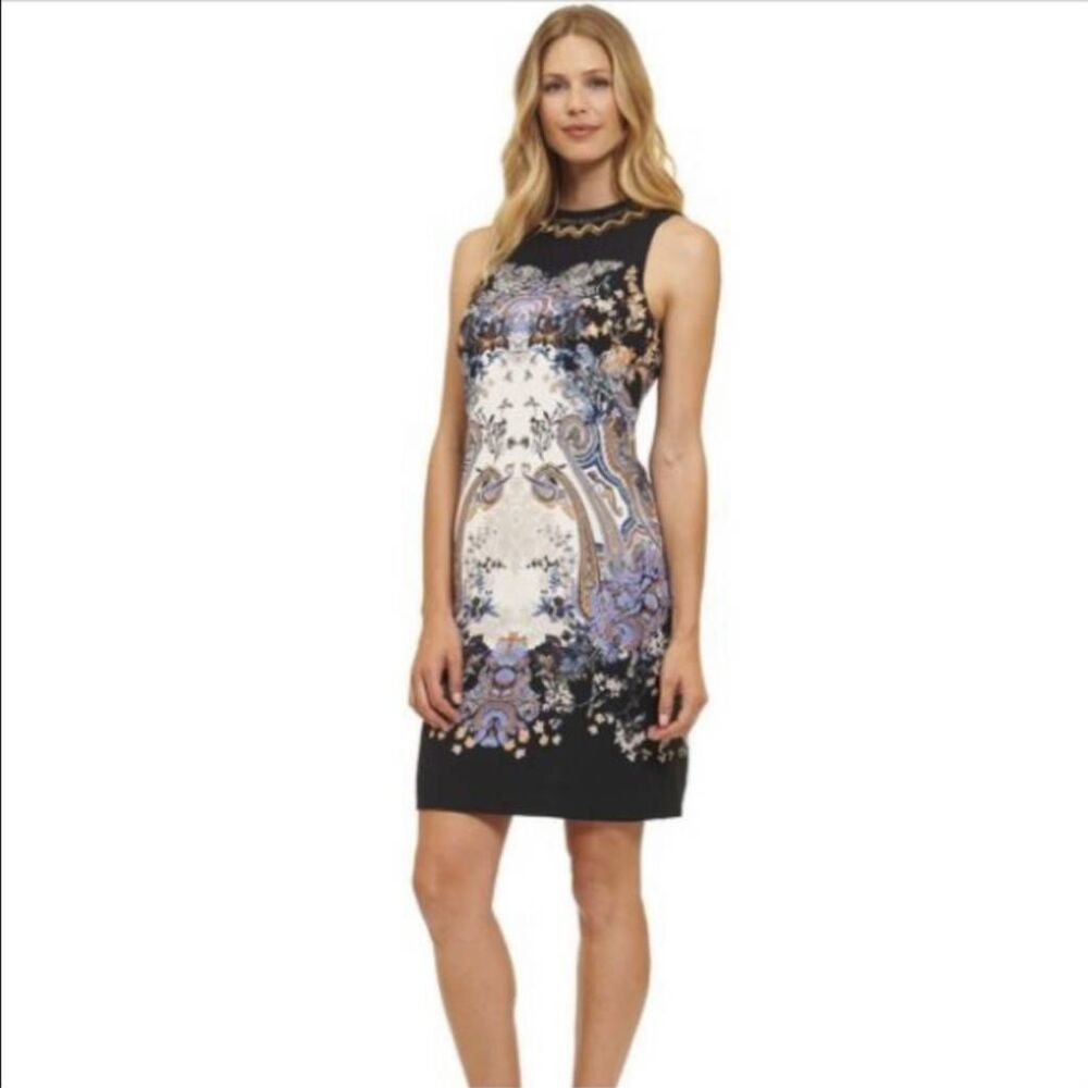 Robert Graham Carmella Sleeveless Sheath Dress Sz 10 Floral‎ Jeweled Office Work